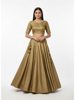 Bcz Style - Women Gold Silk Plain Flared Skirt