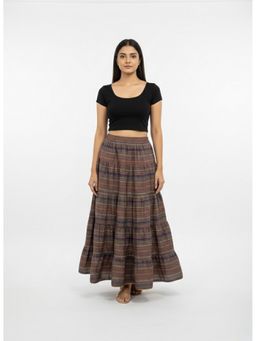 Bcz Style - Women Black Silk Striped Flared Skirt