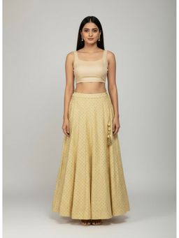 Bcz Style - Women Yellow Silk Polka Dots Flared Skirt