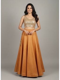 Bcz Style - Women Mustard Silk Geometric Printed Flared Skirt