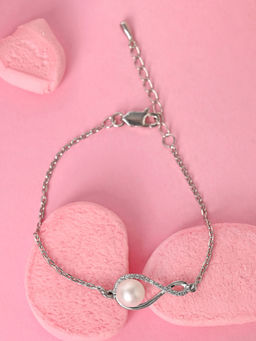 CLARA - 925 Silver Adjustable Anti Tarnish Swiss Zirconia Real Pearl Hand Bracelet for Women