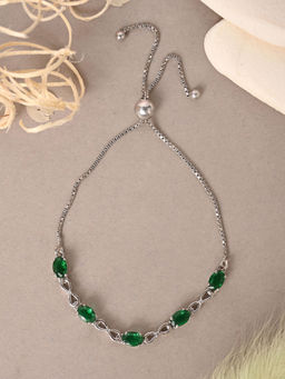 CLARA - 925 Silver Adjustable Anti Tarnish Swiss Zirconia Green Infinity Bracelet for Women