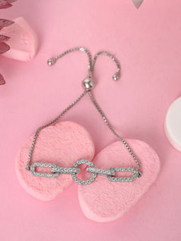 CLARA - 925 Silver Adjustable Anti Tarnish Swiss Zirconia Designer Hand Bracelet for Women