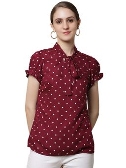 Cantabil - Women Wine Polka Dot Casual Top