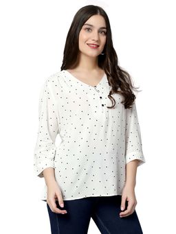 Cantabil - Women White Polka Dot Casual Top