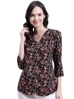 Cantabil - Women Black Floral Print Casual Top