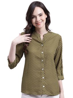 Cantabil - Women Green Polka Dot Casual Top