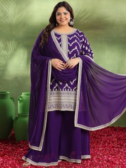 Extra love by Libas - Embroidered Georgette Straight Kurta With Palazzo & Dupatta