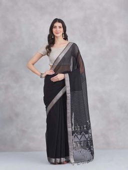 Fabindia - Black Cotton Silk Blend Jamdani Saree Without Blouse