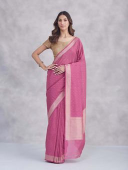 Fabindia - Pink Viscose Silk Blend Saree Without Blouse