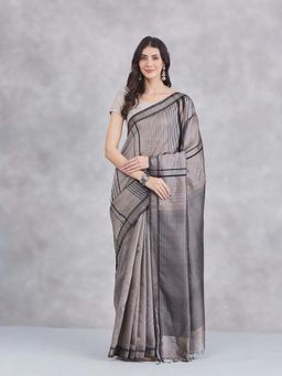 Fabindia - Grey Silk Blend Saree Without Blouse