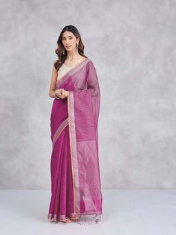 Fabindia - Pink Silk Blend Saree Without Blouse