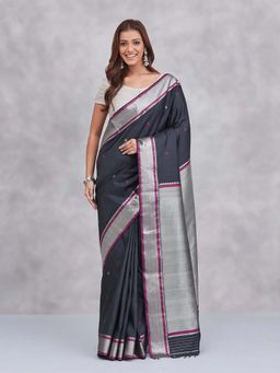 Fabindia - Black Silk Blend Saree Without Blouse