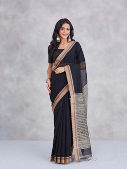 Fabindia - Black Cotton Silk Saree Without Blouse