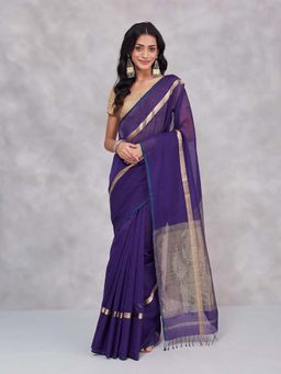 Fabindia - Purple Cotton Silk Blend Saree Without Blouse