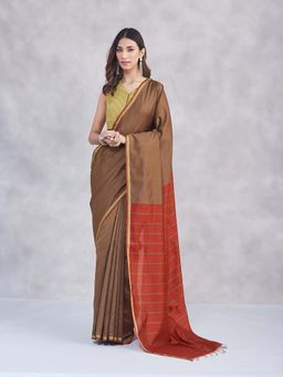 Fabindia - Brown Silk Saree Without Blouse