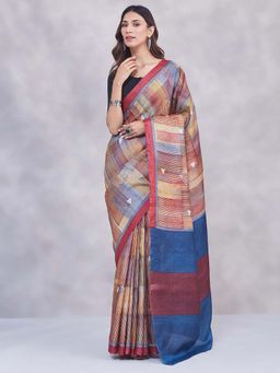 Fabindia - Multi Silk Hand Block Printed Saree Without Blouse