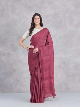 Fabindia - Maroon Viscose Blend Saree Without Blouse