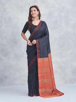 Fabindia - Black Silk Saree Without Blouse