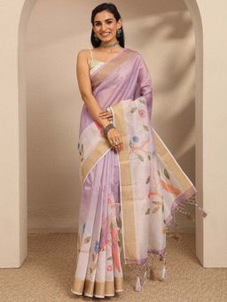 Libas - Printed Silk Blend Saree With Unstitched Blouse