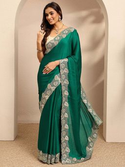 Libas - Embroidered Silk Blend Saree With Unstitched Blouse