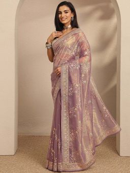 Libas - Embellished Net Saree With Unstitched Blouse