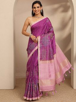 Libas - Printed Silk Blend Saree With Unstitched Blouse