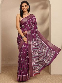 Libas - Printed Silk Blend Saree With Unstitched Blouse