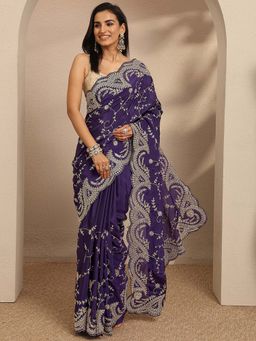 Libas - Embroidered Silk Blend Saree With Unstitched Blouse