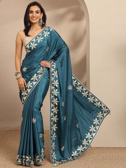 Libas - Embroidered Silk Blend Saree With Unstitched Blouse