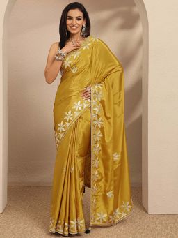 Libas - Embroidered Silk Blend Saree With Unstitched Blouse