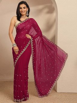 Libas - Embroidered Pure Georgette Saree With Unstitched Blouse