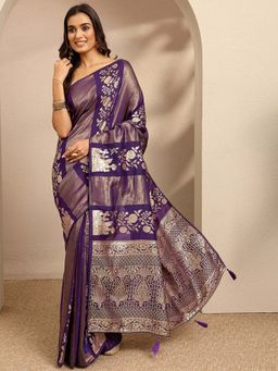 Libas - Woven Design Silk Blend Purple Saree With Unstitched Blouse
