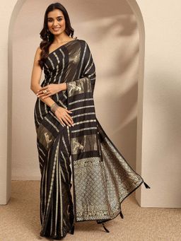 Libas - Woven Design Silk Blend Black Saree With Unstitched Blouse