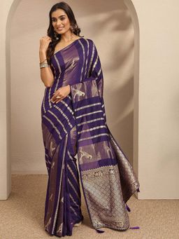 Libas - Woven Design Silk Blend Purple Saree With Unstitched Blouse