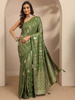 Libas - Woven Design Silk Blend Green Saree With Unstitched Blouse