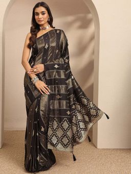 Libas - Woven Design Silk Blend Black Saree With Unstitched Blouse