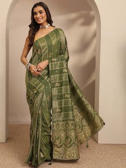 Libas - Woven Design Silk Blend Green Saree With Unstitched Blouse