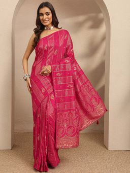 Libas - Woven Design Silk Blend Pink Saree With Unstitched Blouse