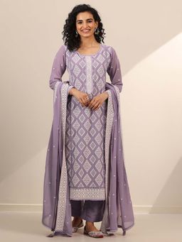 Libas - Embroidered Georgette Straight Kurta With Pant & Dupatta