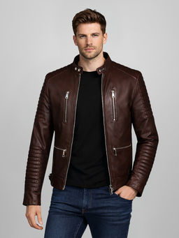 Saint G - Ellis Chocolate Leather Mens Cafe Racer Jacket