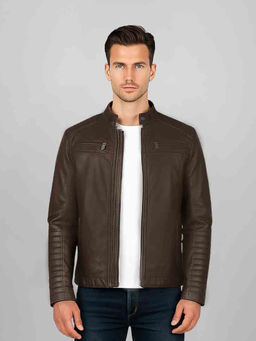 Saint G - Agostino Brown Leather Mens Cafe Racer Jacket