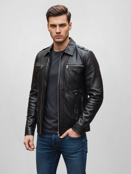 Saint G - Benjo Black Leather Mens Jacket