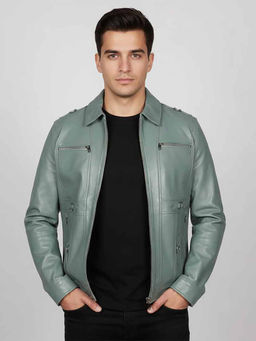 Saint G - Benjo Green Leather Mens Jacket