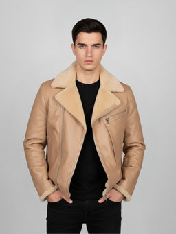 Saint G - Harley Beige Leather Mens Biker Jacket