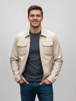 Saint G - Ruben Off-White Leather Mens Jacket