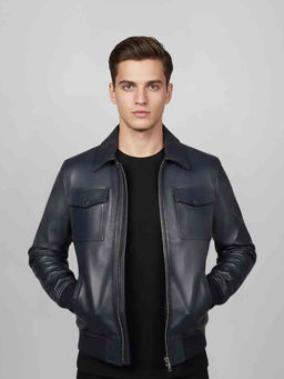 Saint G - Simon Navy Blue Leather Mens Jacket