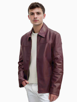 Saint G - Jory Ory Maroon Leather Mens Jacket