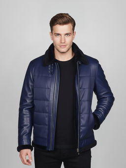 Saint G - Denis Blue Leather Mens Jacket