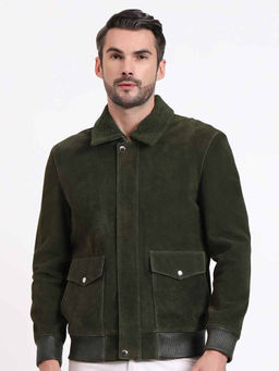 Saint G - Travis Green Olive Suede Leather Mens Jacket